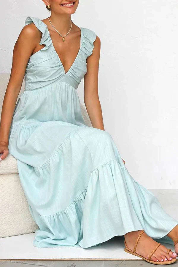 Elegant Maxi-klänning med V-ringning i Rosa