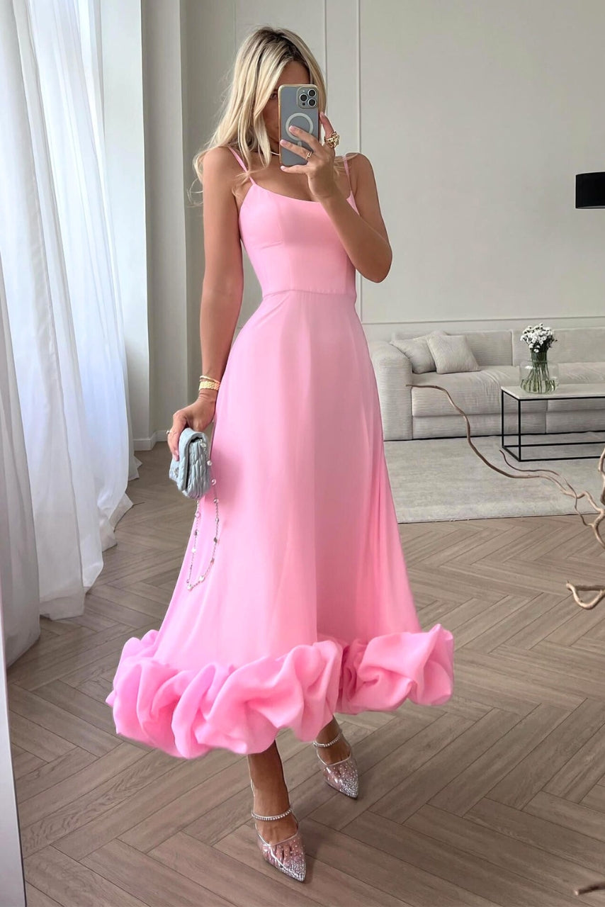 Rosé Elegant Svävande Klänning
